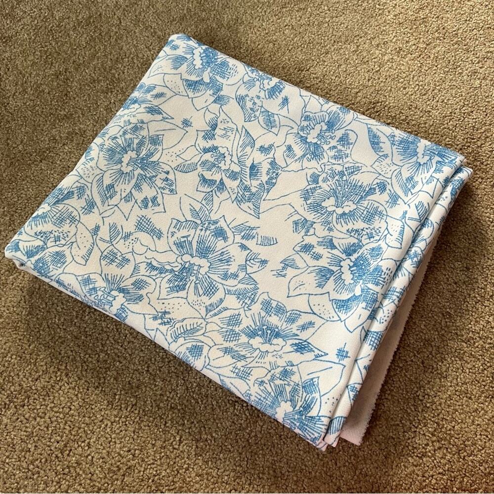 Vintage Kenmill Textile blue white hibiscus tropical flower fabric 60"x78"